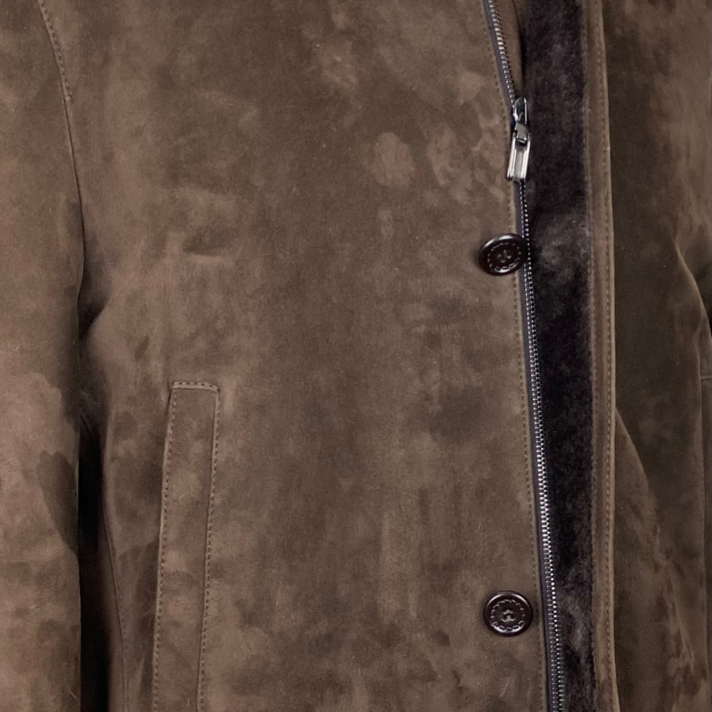 Brown Shearling Coat made of Suede Leather