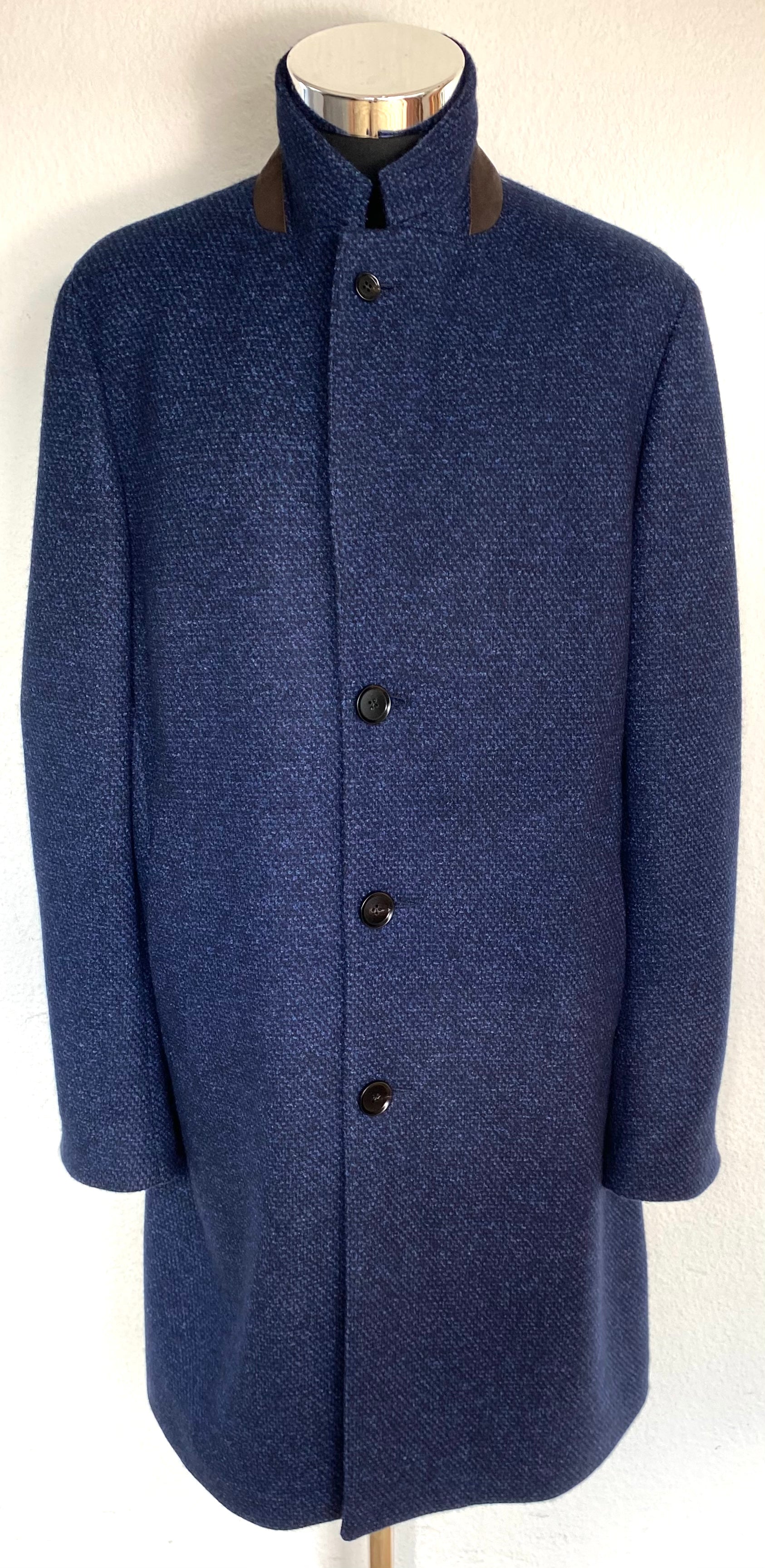 Blue Patterned Coat made of Cashmere/Wool/Nylon (50)