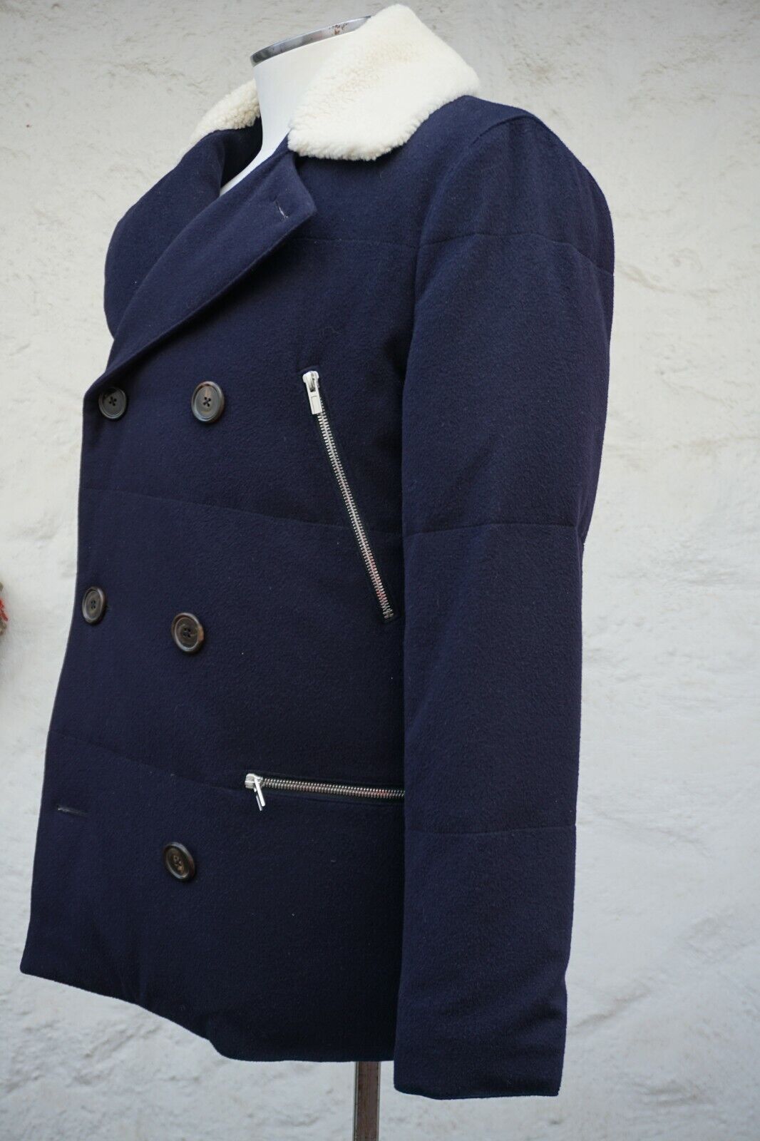 Navy Peacoat made of Cashmere with Fur Collar